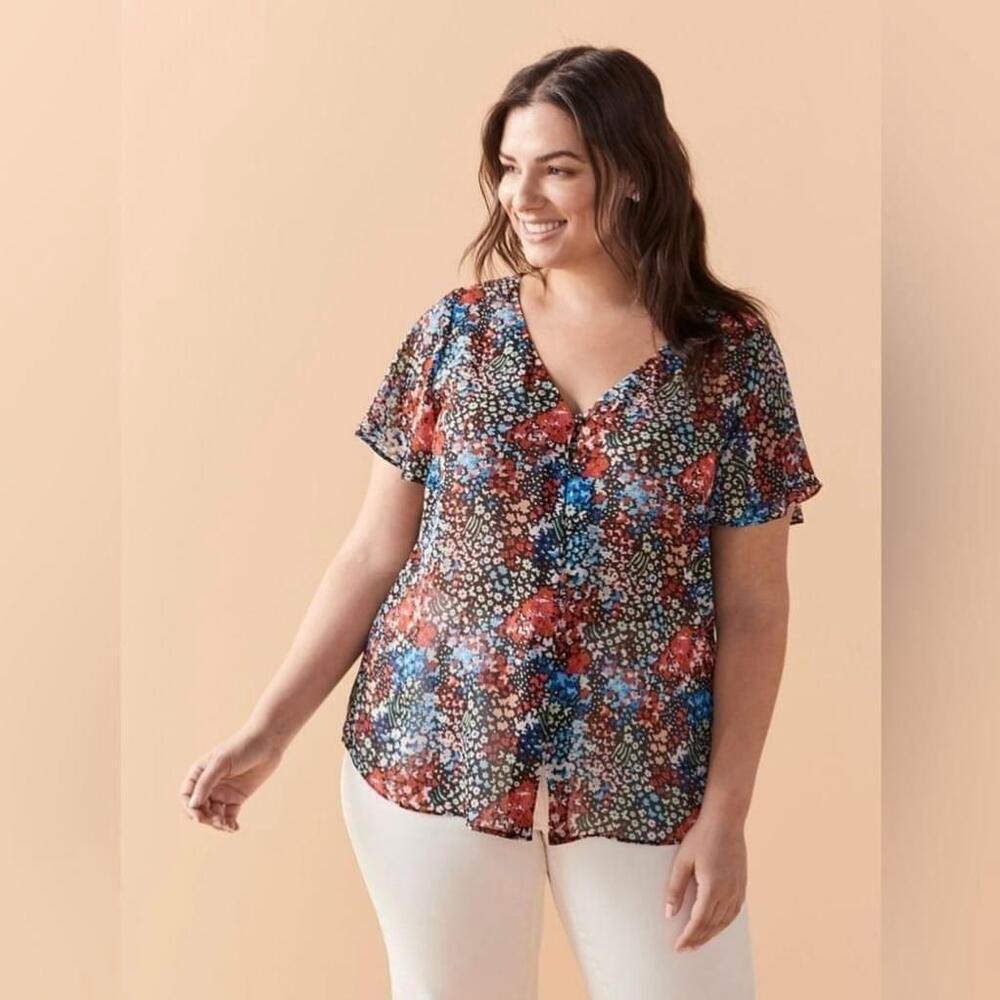 🆕Penningtons - Printed Short Flutter Sleeve Blouse